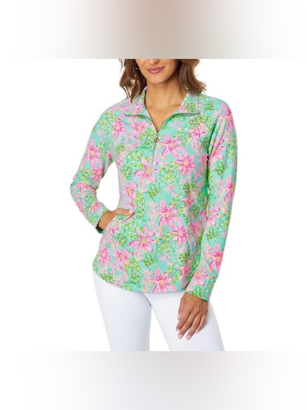 Lilly Pulitzer Skipper Popover - So Shellegent, Bright, UPF 50, Quarter Zip